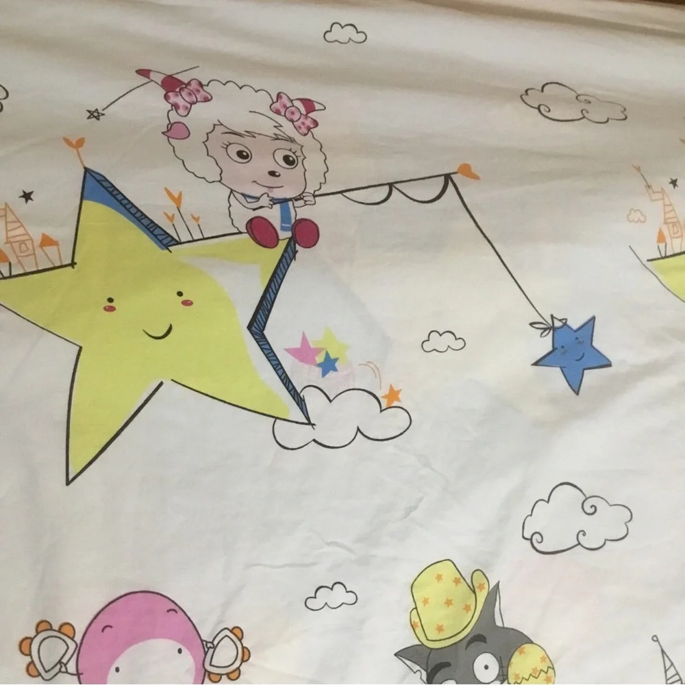 Pleasant Goat & Big Bad Wolf Full Duvet Cover Light Blanket HTF RARE Blue White
